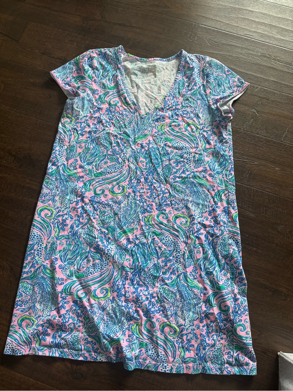 Lilly Pulitzer Pink, Blue & Green V-Neck Printed Dress